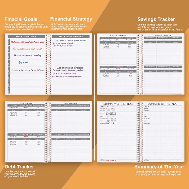 Nokingo Budget Planner - Monthly Finance Organizer with Expense Tracker Notebook to Manage Your Money Effectively  Undated Finance Planner/Account Book  Start Anytime  1 Year Use  A5  Yellow Flower - Image 5